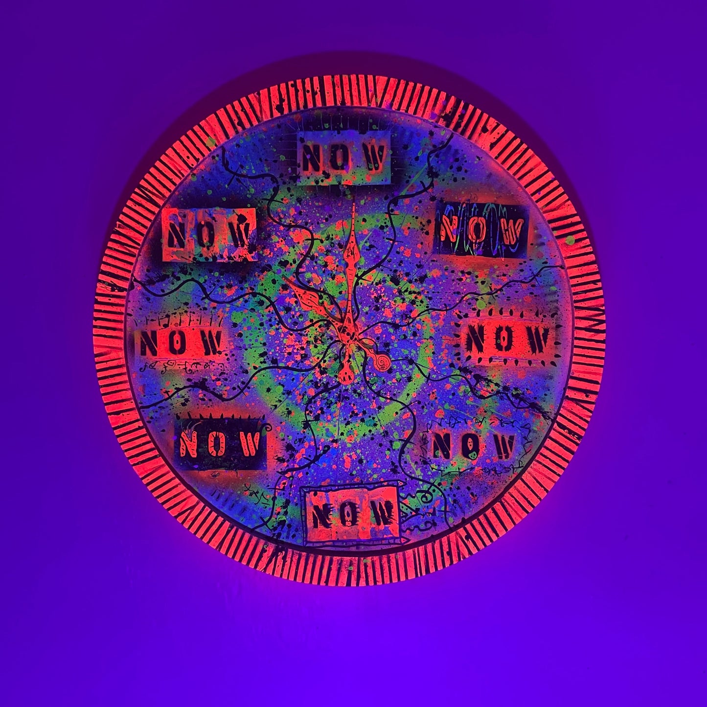 "5d Now Portal Clock" - Original Painting on Wood 21.5"